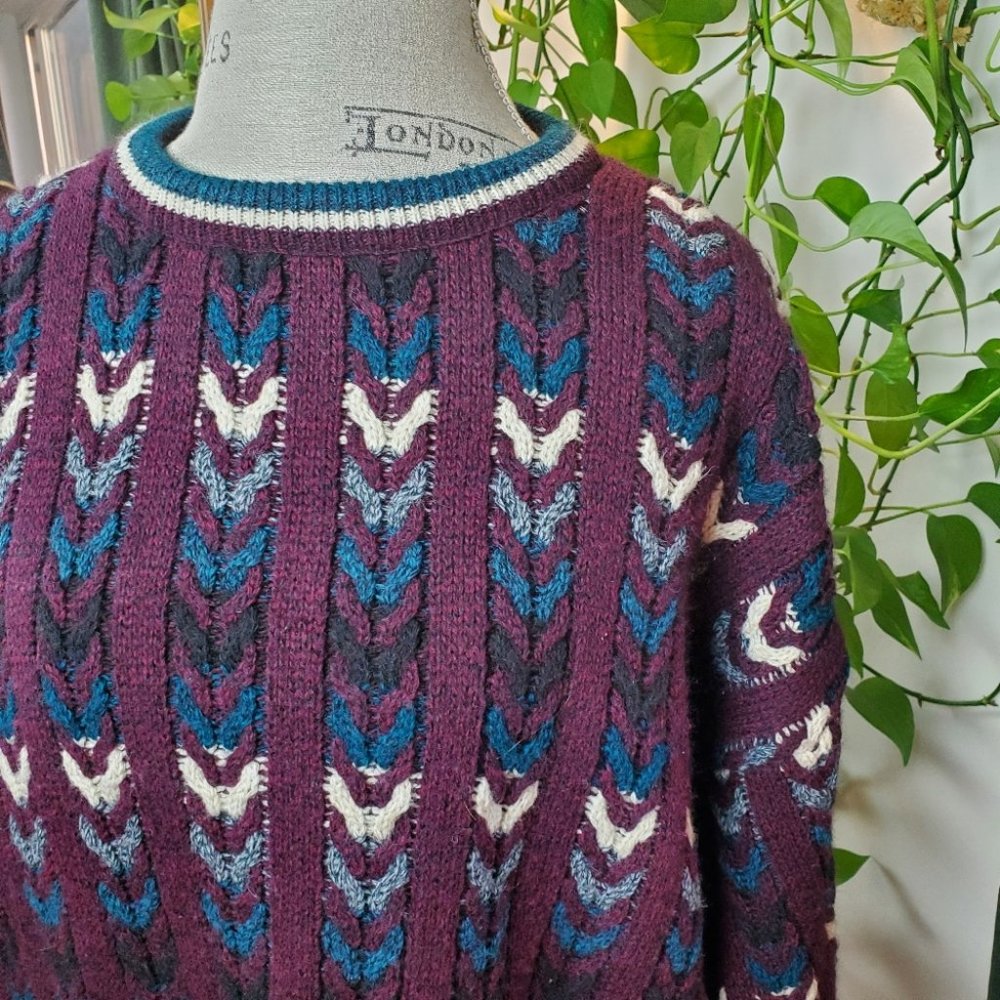 VINTAGE | Jantzen Crewneck Multicolour Cable Knit Pullover Sweater (Size L) - Picture 8 of 13